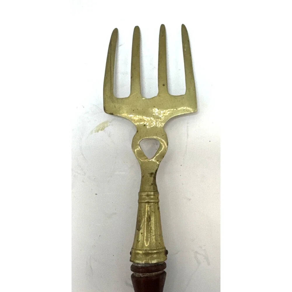 Antique Brass and Wooden 4 piece Kitchen Accessory Utensils Tools Set
